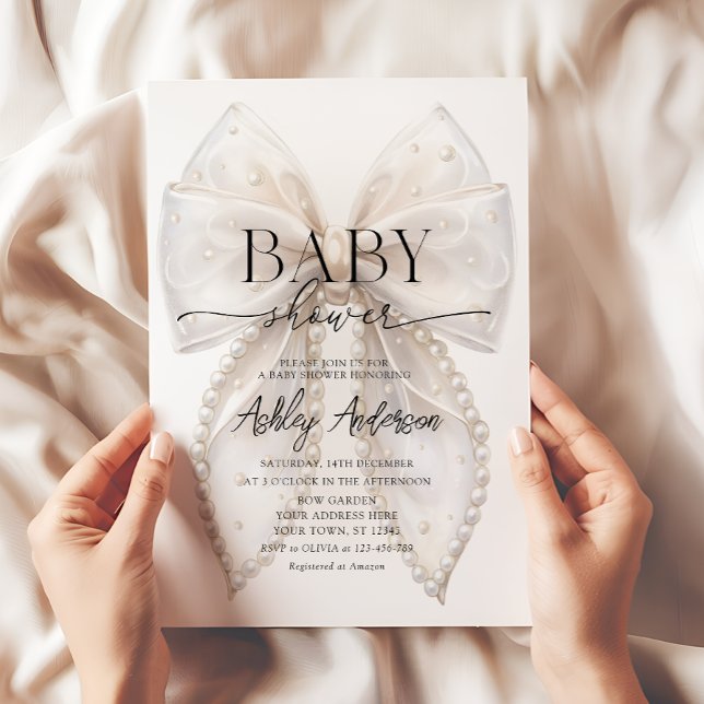 Elegant White Bow Baby Shower Inbjudningar (Skapare uppladdad)
