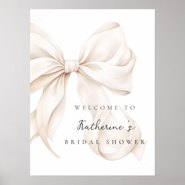 Elegant White Bow Bridal Shower Welcome Poster (Framsidan)