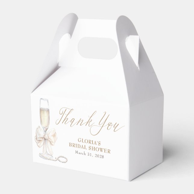 Elegant White Bow Prosecco Bridal Shower Thank You Presentaskar (Framsidan Sidan)