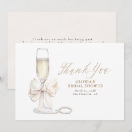 Elegant White Bow Prosecco Bridal Shower Thank You Tack Kort