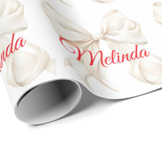 Elegant White Bow red name  Christmas  Presentpapper