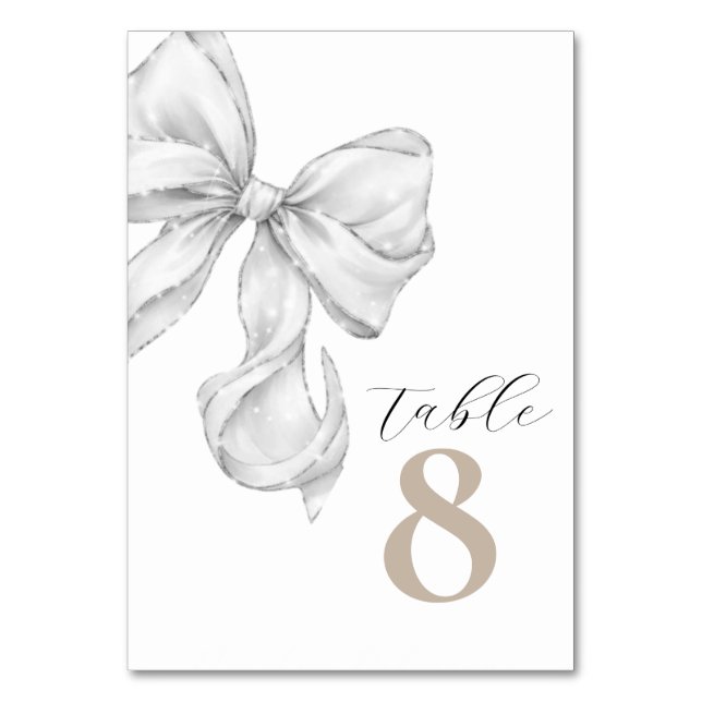 Elegant White Bow Table Numbers for Wedding Bordsnummer (Framsidan)