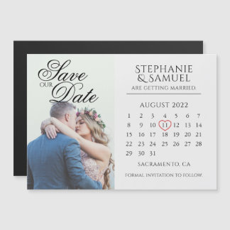 Elegant White Bröllop Calendar Photo Save Date Magnetisk Inbjudningskort
