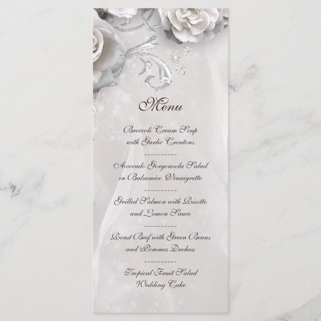 Elegant White Bröllop Menu Meny (Framsida)