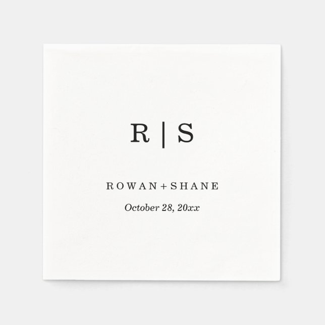 Elegant White Bröllop Napkin med Black Monogram Pappersservett (Framsidan)