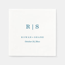 Elegant White Bröllop Napkin med Blue Monogram Pappersservett