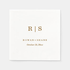 Elegant White Bröllop Napkin med Brown Monogram Pappersservett