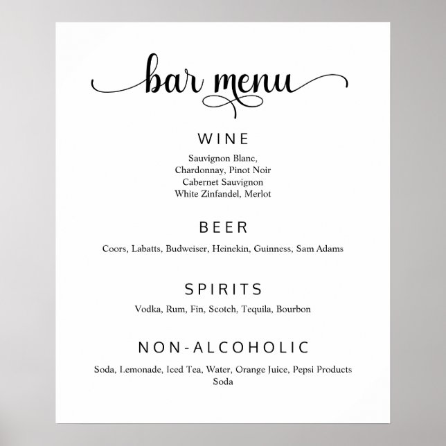 Elegant White Bröllop Pub Menu Poster (Framsidan)