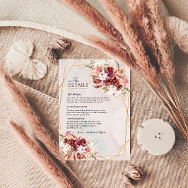 Elegant White & Burgundy Floral Wedding Info Card Tilläggskort