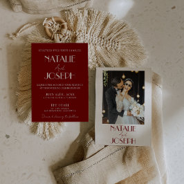 Elegant White Burgundy Minimalist Photo Wedding Inbjudningar