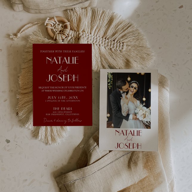 Elegant White Burgundy Minimalist Photo Wedding Inbjudningar (Skapare uppladdad)