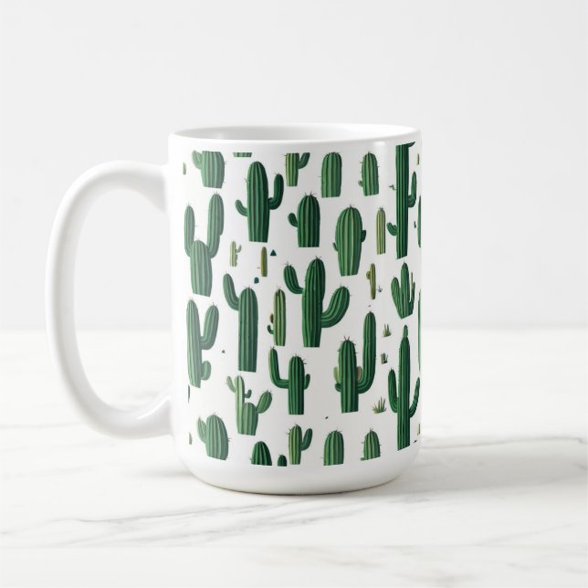 Elegant White Cactus Design Mug Kaffemugg (Vänster)