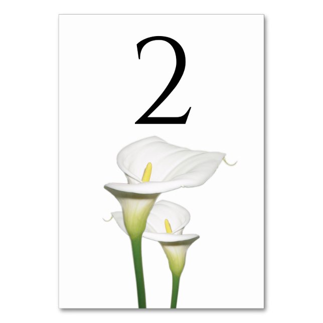 Elegant White Calla Lilies Bröllop Bordsnummer (Framsidan)