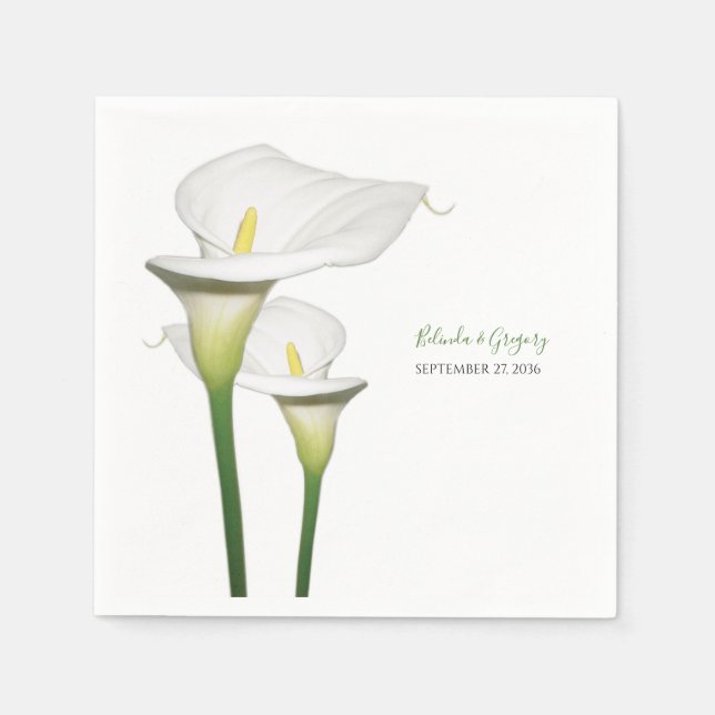 Elegant White Calla Lilies Bröllop Pappersservett (Framsidan)