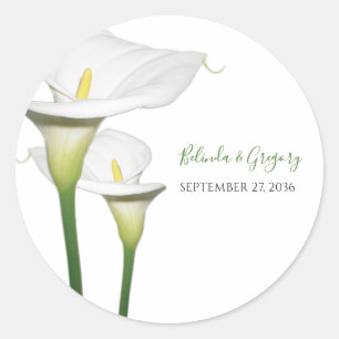Elegant White Calla Lilies Bröllop Runt Klistermärke