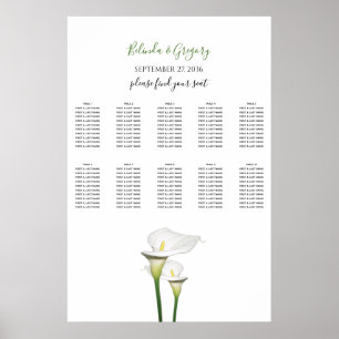 Elegant White Calla Lilies Bröllop Sittdiagram Poster