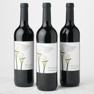 Elegant White Calla Lilies Bröllop Vinflaska Etikett