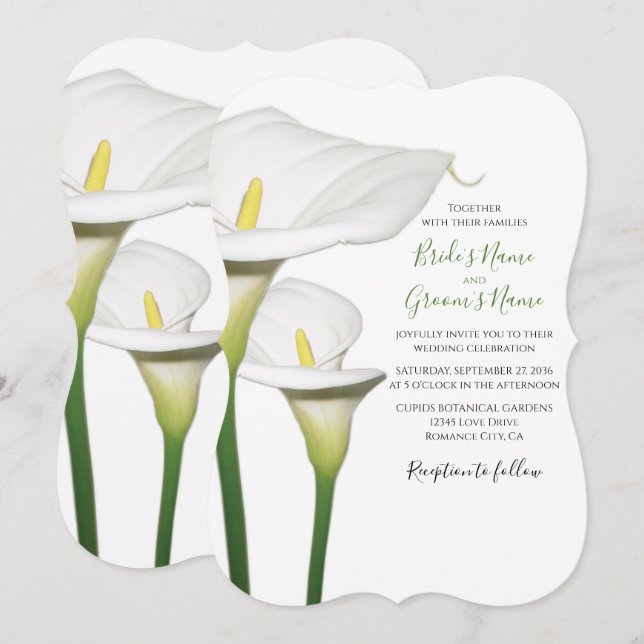 Elegant White Calla Lilies bröllopsinbjudningar Inbjudningar (Fram/baksida)