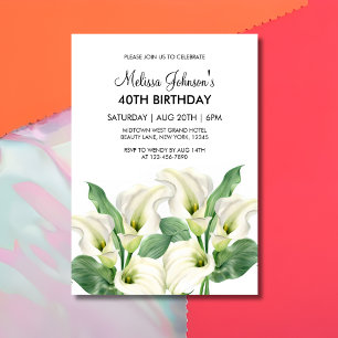 Elegant White Calla Lily Blommigt Birthday Inbjudningar