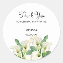 Elegant White Calla Lily Blommigt Birthday Runt Klistermärke