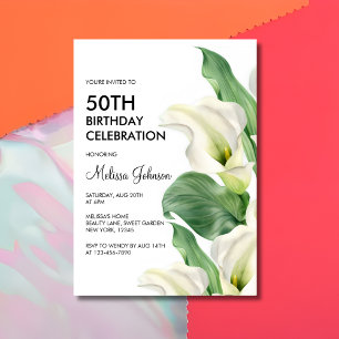 Elegant White Calla Lily Blommigt Greenery Birthda Inbjudningar