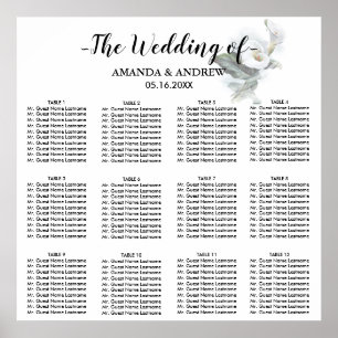 Elegant White Calla Lily Bröllop Seating Chart Poster