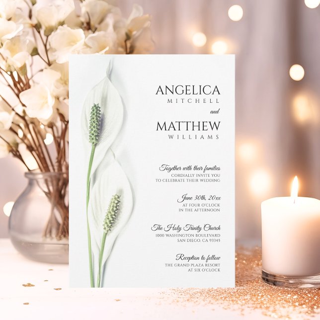 Elegant White Calla Lily Flowers Blommigt Bröllop Inbjudningar (Elegant White Calla Lily Flowers Floral Wedding Invitation)