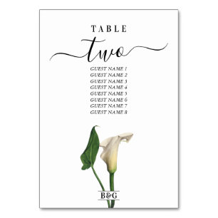 Elegant White Calla Lily Grönt Botanical Bröllop Bordsnummer