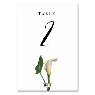 Elegant White Calla Lily Grönt Botanical Bröllop Bordsnummer