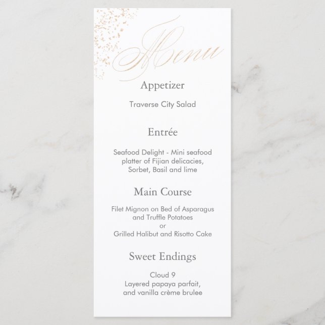 Elegant White Calligraphy Faux Guld Script Menu Meny (Framsida)