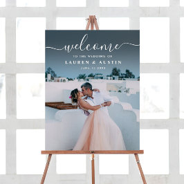 Elegant White Calligraphy Photo Bröllop Sign Poster