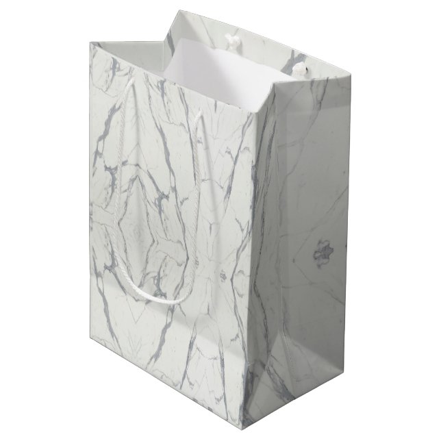 Elegant White Carrara Marble Gift Bag (Framsidan Vinklad)