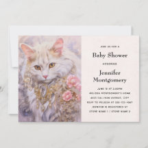 Elegant White Cat i Guld och Diamond Baby Shower