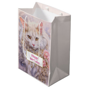 Elegant White Cat i Guld och Diamonds Birthday
