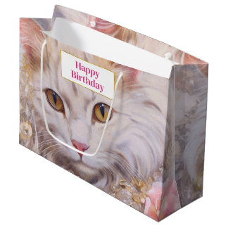 Elegant White Cat i Guld och Diamonds Birthday