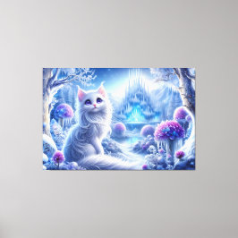 Elegant White Cat in a Snowy Magic Realm Canvastryck