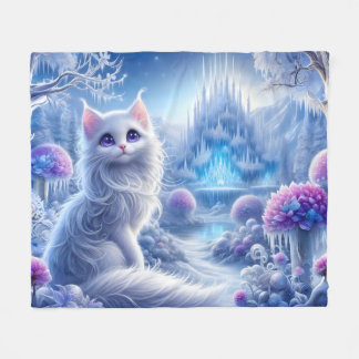 Elegant White Cat in a Snowy Magic Realm Fleecefilt