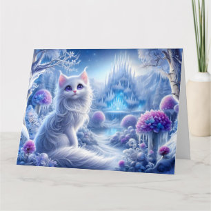 Elegant White Cat in a Snowy Magic Realm Kort