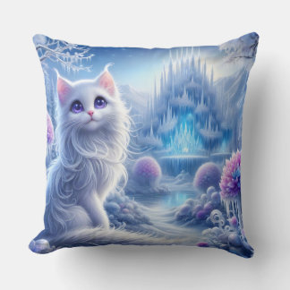 Elegant White Cat in a Snowy Magic Realm Kudde