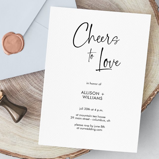 Elegant White Cheers till Kärlek Script Bröllop Inbjudningar (Elegant White Cheers to Love Script Wedding Invitation)
