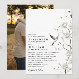 Elegant White Chinoiserie Blommigt Bröllop Photo Inbjudningar