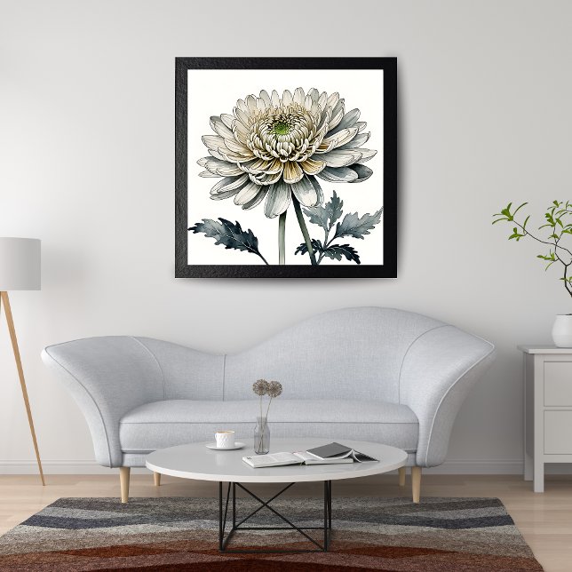 Elegant White Chrysanthemum Watercolor Fototryck (Skapare uppladdad)