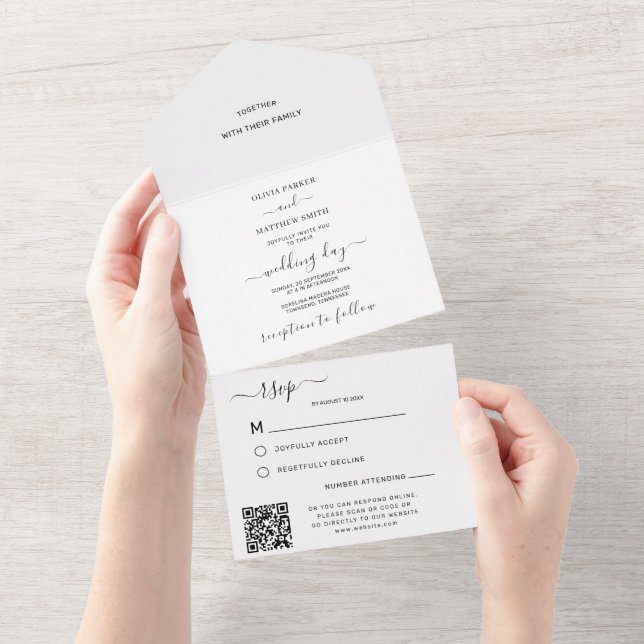 Elegant White Classic Bröllop QR Code OSA (Avrivbar del)