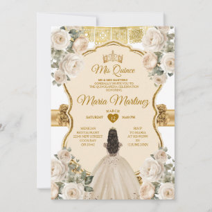 Elegant White Cream Blommigt Princess Quiñceanera Inbjudningar
