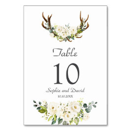 Elegant White Cream Flowers Antlers Bröllop Bordsnummer