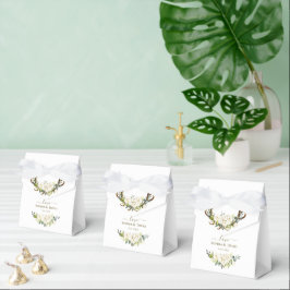 Elegant White Cream Flowers Antlers Bröllop Presentaskar