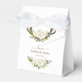 Elegant White Cream Flowers Antlers Bröllop Presentaskar