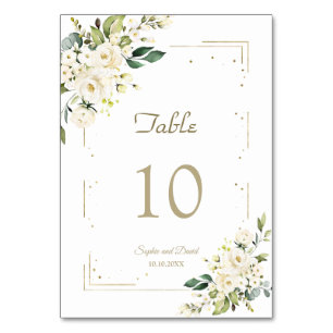 Elegant White Cream Flowers Guld Glitter Bröllop Bordsnummer