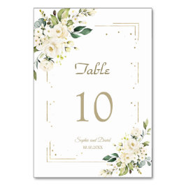 Elegant White Cream Flowers Guld Glitter Bröllop Bordsnummer
