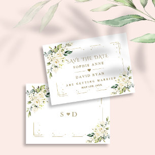 Elegant White Cream Flowers Guld Glitter Bröllop Spara Datumet